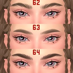 four different types of eyes with the number six on each side and one in the middle