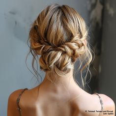 The Twisted and Pinned Low Updo offers a delicate and romantic look. Twists are artfully pinned at the nape, creating a graceful and elegant style that’s ideal for any special occasion. Click for more! Simple Hair Updos Wedding, Bridesmaid Updo Messy Bun, Bridesmaid Hairstyles Low Updo, Updo For Brides, Simple Bridesmaid Up Do, Romantic Hair Updo, Wedding Up For Medium Hair, Cool Bridesmaid Hair, Bridesmaid Hair For V Neck Dress