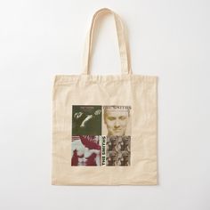 a tote bag with an image of a man's face on it