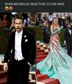 ryan reynolds and his wife are posing for pictures on the red carpet