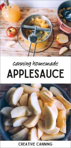 an image of applesauce with the words canning homemade apple slices in front of it