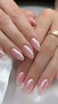 Simple Girly Nails Classy, Classy Girl Nail, Hoco Nails Chrome, Ombre French Nails Chrome, Hoco Nails Almond Shape, Medium Length Gel X Nails, Pink Chrome With Design, Neutral Nails Oval Shape, Neutral Clean Nails