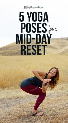 a woman doing yoga poses for mid - day rest in the middle of a field