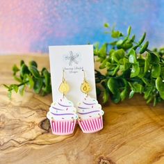 "Dancing Starfish Designs is proud to offer affordable, lightweight super cute earrings!      Make your birthday celebration sparkle with these fun Cupcake earrings!  These dangle earrings are a fun way to celebrate a birthday!   Cupcake Earrings are sure to become one of your favorite new traditions with your friends and family.   They measure 2.5\" long with earring hook and 1/8\" wide. Each pair is handmade so no two will look alike and shipped with love and care from the great state of Texas.  Thank you so much for supporting my small business." Pink Jewelry With Matching Earrings For Birthday, Handmade Pink Earrings For Birthday, Pink Drop Earrings For Birthday, Playful Nickel-free Earrings For Birthday, Playful Jewelry With Matching Earrings For Party, Cute Drop Earrings For Birthday, Nickel-free Cute Jewelry For Party, Fun Silver Jewelry For Birthday, Trendy Earrings For Mother's Day Gift