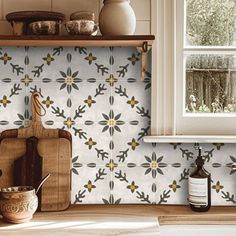 the kitchen counter is clean and ready to be used as a wallpaper or floor covering