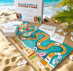 a board game is set up on the beach