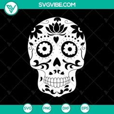 a white sugar skull with flowers on it's face and the words svvibe com