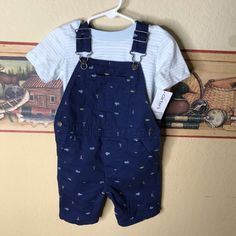 New With Tags. Navy Cotton Sets For Spring, Blue Overalls For Playtime In Spring, Blue Overalls For Summer Playtime, Blue Summer Overalls For Playtime, Blue Overalls For Summer Playwear, Playful Blue Cotton Overalls, Playful Blue Summer Overalls, Casual Blue Overalls For Playwear, Navy Cotton Playtime Sets