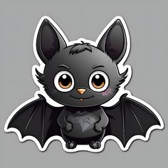 a sticker with a bat on it's face and eyes, sitting in front of a gray background