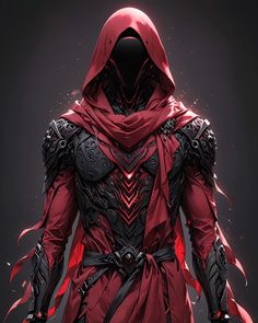 a man dressed in red and black armor