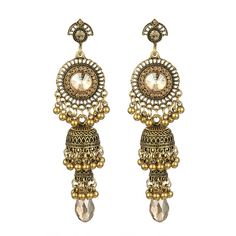 PRICES MAY VARY. 【Size / Material】---10*2.2 cm. Each pair of dangle earrings is made of high-quality alloy, polished and carved.The tassel earrings are treated with retro technology to better reflect the charm of jhumki earrings. 【Perfect design】---Jhumka Bells Tassel Earrings: Beautiful Indian earrings are an elegant addition to any outfit. Classic jewelry vibes combined with fashion forward trends. Comfortable for everyday wear and suitable for all occasions. The minimalist style of jhumka ear Prom Gold Jewelry, Retro Technology, Earrings Handmade Boho, Boho Drop Earrings, Outfit Classic, Dangle Earrings Wedding, Gold Jewelry Gift, Gold Chandelier Earrings, Crystal Chandelier Earrings