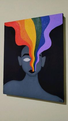 a painting of a person with a rainbow colored hair