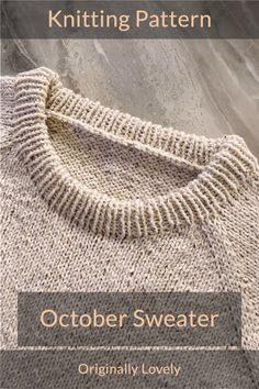 a knitted sweater with the words knitting pattern in white and grey colors on it