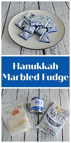 an image of food on a plate with the words hanukkah marlbied fudge