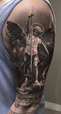 Gabriel Tattoo, Upper Arm Tattoos For Guys, Biblical Tattoos, Patriotic Tattoos, Michael Archangel