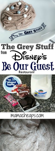 the grey stuff from disney's be our guest restaurant is on display in this advertisement