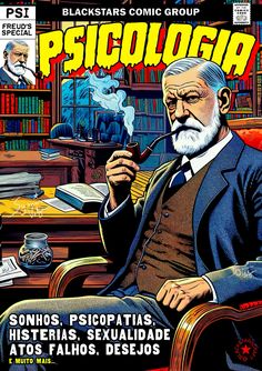 This piece shows a scene where Sigmund Freud smokes a tobacco pipe in a room fool of his books.   Esta peça retrata uma cena onde Sigmund Freud fuma um cachimbo de tabaco em uma sala cheia de seus livros. Psychology Girl, Therapist Humor, Inori Yuzuriha, Cute Images, Psych, Roman Empire