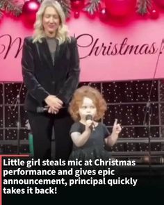 A 4-year-old steals the spotlight at her Christmas performance with a hilarious mic moment that leaves the audience and principal laughing.