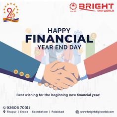 two people shaking hands with the words happy financial year end day