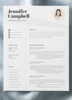 a clean and modern resume template with an image on the front, in white paper