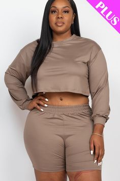 Upgrade your athleisure wardrobe with our Plus Size Cozy Crop Top and Shorts Set, designed for both comfort and style. This set features a stretch knit fabric that allows you to move freely, making it perfect for daily activities, from lounging to running errands. Key Features: • Fabric: Made from 92% Polyester and 8% Spandex, offering a soft and flexible fit.• Design: Cozy crop top with a round neckline and elasticized waist for added comfort and style.• Fit: Plus size, designed to flatter and Fashion Forward Outfits, Loungewear Fashion, Top And Shorts Set, Crop Top And Shorts, Loungewear Set, Knit Crop Top, Shorts Set, Relaxed Style, Hottest Trends