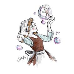 a drawing of a woman holding a baby in her arms and bubbles coming out of the air