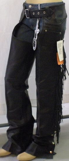 1044B Black Leather Braid & Fringe Chaps by AntelopeCreekLeather on Etsy Cowboy Chaps Outfit, Assless Chaps Outfit, Goth Cowboy Aesthetic, Black Leather Outfits, Chaps Outfit, Fringe Chaps, Gothic Cowboy, Braid Fringe, Black Chaps