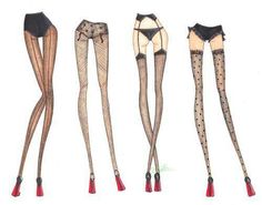 four different types of women's stockings with high heels on the bottom and thigh