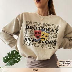 Get yourself this comfy crewneck sweatshirt. The perfect Theatre Sweatshirt to give a Theatre Teacher, Musical Lover, Theatre Lover, or someone who is a Broadway Lover. Gift this Broadway Sweatshirt to someone important in your life. 📣MATERIAL GILDAN 18000 Medium-heavy fabric (8.0 oz/yd² (271.25 g/m Loose fit Runs true to size 50% cotton, 50% polyester Sewn-in label Without side seams Ribbed knit collar with seam 📣DESIGN/PRINTING We use DTG (Direct To Garment) Printing which ensures the highes Graphic Outfits, Theatre Teacher, Broadway Gifts, Comfy Crewneck, Theatre Gifts, Broadway Musical, Theatre Kid, Musical Theatre, Kids Sweatshirt