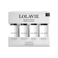 Restore and Protect Travel Kit This product is: A travel-ready kit of all four LolaVie best sellers for silkier, shinier hair. Good for: All Hair Types Why we love it: LolaVie Restore and Protect Travel Kit offers minis with naturally-derived, plant-based ingredients in advanced formulations designed to promote healthier-looking hair for all types and textures. Formulated with LolaVie Bond Technology – a truly proactive approach to repairing the look of existing damage while protecting from futu Detox Shampoo, Peppermint Leaves, Mentha Piperita, Apricot Kernel Oil, Travel Kit, Beauty Packaging, Travel Kits, Anti Frizz Products, Heat Styling Products