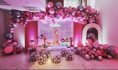 a room filled with lots of balloons and decorations