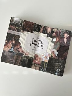 the cruel prince book is laying on top of a white surface with many pictures around it