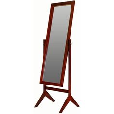 a wooden stand with a mirror on it