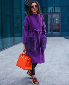 “💜Purple mood 💜 Пальто из кашемира с шестью в наличии в Москве +79647017062. Никольская Плаза, 1 этаж” Classy Fashion, Street Style Outfit, Hermes Birkin, Fashion Classy, Green And Orange, Red Yellow, Fashion Inspiration, Blue And Purple