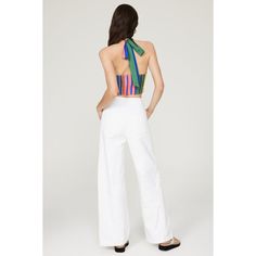 Multicolor stripe cotton blend (98% Cotton, 2% Spandex). Top. Sleeveless. Halter neck. Tie closure. 17" from shoulder to hemline. Imported. Spandex Top, Rent The Runway, Bold Stripes, Halter Crop Top, Top Sleeveless, Halter Neck, Halter Top, Neck Tie, Cotton Blend