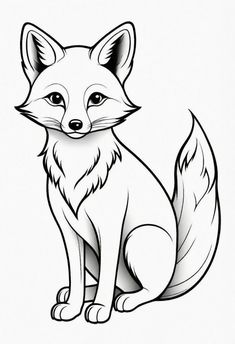 a black and white drawing of a fox sitting in front of a white background,