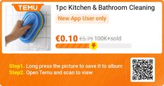 an advertisement for a new app using the temu kitchen and bathroom cleaning service, which is now on sale