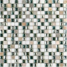 a white and silver mosaic tile wall