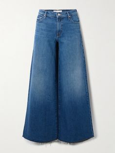 MOTHER's 'The Swisher Sneak' jeans are dramatically flared through the wide legs, recalling '70s bell bottoms. Designed for a high rise and slouchy fit, they have a faded look with frayed hems. They're made from semi-rigid denim, so they'll soften with each wear. 70s Bell Bottoms, Frayed Flare Jeans, Latest Jeans, Floral Dresses Short, Mother Jeans, Sport Swimwear, Swimsuit Dress, Wide Legs, Jeans Dress