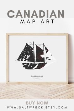 the canadian map art is displayed in front of a white wall with text that reads buy now