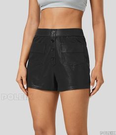 Modern Chic Faux Leather High-Waisted Shorts with Metallic Foil Print Bleach Wash, Metallic Foil, Leather Shorts, Modern Chic, Bottom Clothes, Foil Print, High Waisted Shorts, Fashion Forward, Casual Shorts