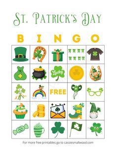 Free printable St. Patrick's Day Bingo game for kids Bingo Pictures, Bingo Free Printable, St Patrick's Day Printables