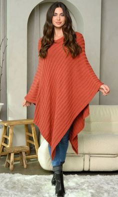 WOMEN'S RIBBED LONG PONCHO SWEATER, Small - Large Cozy Solid Color Poncho For Fall, Winter Long Sleeve Poncho For Layering, Cozy Long Sleeve Poncho For Loungewear, Fall Long Sleeve Poncho, Long Winter Poncho, Pancho Outfit, Long Poncho, Woman Suit Fashion, Style Inspiration Winter