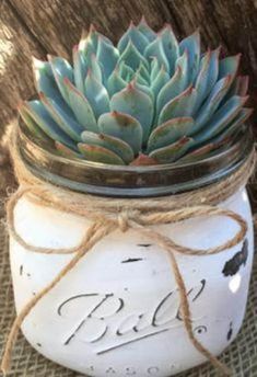 a mason jar with a succulent in it and the word bud written on it