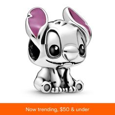 an adorable little elephant charm with pink hearts on it's chest and the words now trending, $ 50 & under