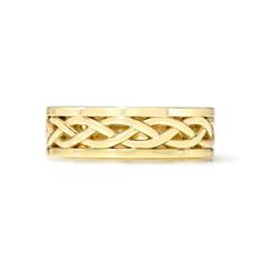 a gold ring with an intricate design on the inside, and two rows of braiding in