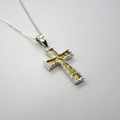 Channel Inlay Cross - Nugget Cross - Gold Nugget Cross - Nugget Cross Pendant - Gold Nugget Pendant - Silver Cross Gold - Silver Gold Cross by BonitaRoseJewelry on Etsy Yellow Cross Jewelry Gift, Yellow Cross Jewelry For Gift, Yellow Spiritual Jewelry For Anniversary, Spiritual Polished Crucifix Jewelry, Natural Gold Nugget, Decorative Cross, Cross Gold, Handmade Boutique, Crosses Decor