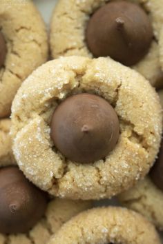 several cookies with chocolates in the middle