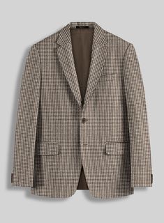 For your most important event, you demand excellent attire to make the occasion far more supreme. Crafted with wool, our Houndstooth Brown Tweed Suit is designed with a houndstooth pattern that looks like small broken squares and brown color will capture your perfect depiction to the world and it also gives comfort at every wear. So grab this very elegant suit that will make you look lavish on your day.  Look Includes   Houndstooth Brown Tweed Fabric  Two Button Jacket Style  Notch Lapel  Horn Brown Buttons  Single Vent  Three Cuff Buttons  Two Welted Back Pockets on Trousers    Click 'Customize Now' to modify the look if needed.   Lining: Viscose; Dry Clean. Brown Tweed Jacket, Brown Tweed Suit, Elegant Suit, Tweed Suit, Elegant Jacket, Brown Tweed, Tweed Suits, Wool Crafts, Button Jacket