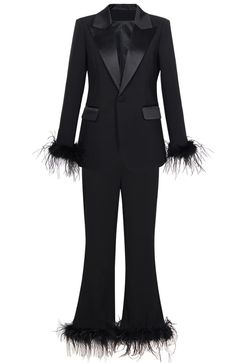 Long Sleeve Feather Detail Suit Black DESIGN: Color: Black V-neck Long sleeves Button detail Satin insert Pocket detail Lined Double breasted design Gentle Dry Clean Only Pants length S: 38.58'' / 98cm Pants length M: 38.97'' / 99cm Pants length L: 39.37'' / 100cm Pants length XL: 39.76'' / 101cm Pants length XXL: 40.15'' / 102cm MATERIAL: Polyester + Cotton High quality durable fabric. Delicate sewing and hemming by durable needle lockstitch machine. YKK zipper (known as the most durable and reliable zippers manufactured today). To maintain the beauty of your garment, please follow the care instructions on the attached label. Color may vary due to lighting on images. The product images (without model) are closest to the true color of the item.     * Order one size up for a Two Piece Blazer Set, Chic Black Outfits, Faux Feathers, Denim Short Jumpsuit, Chic Sweatshirt, Outfits Retro, 2024 Outfits, Half Sleeve Tops, Suit Black